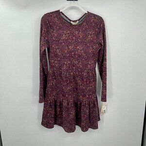 Bebop Juniors Dress XS Purple Paisley Floral Ruffle Casual Long Sleeve Party New